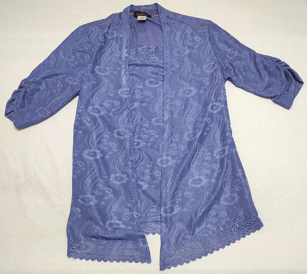 Woman's Pink Collection top with jacket-like attachment in purple, size M